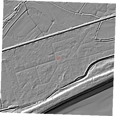 Shaded relief map of the ground around BN246SE, computed from Environment Agency LiDAR. The ground here sits at about 3 m above sea level and falls 10 m across the surrounding 800 m. Surface water reaching this point runs off ground lying to the west-north-west, 2.4 m higher.