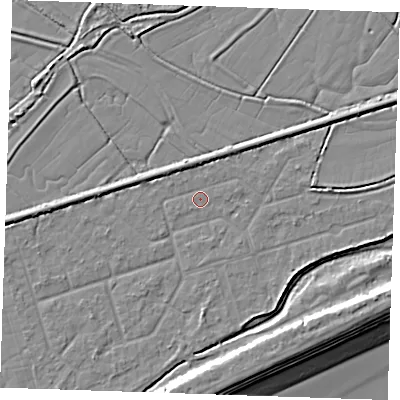 Shaded relief map of the ground around BN246SH, computed from Environment Agency LiDAR. The ground here sits at about 3 m above sea level and falls 10 m across the surrounding 800 m. Surface water reaching this point runs off ground lying to the north, 2.1 m higher.
