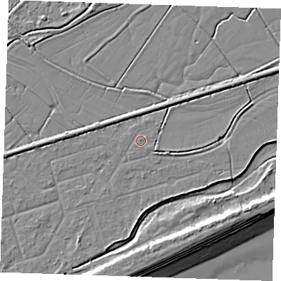 Shaded relief map of the ground around BN246SJ, computed from Environment Agency LiDAR. The ground here sits at about 3 m above sea level and falls 10 m across the surrounding 800 m. Surface water reaching this point runs off ground lying to the south-east, 0.5 m higher.