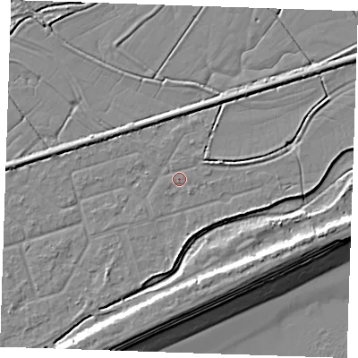Shaded relief map of the ground around BN246SL, computed from Environment Agency LiDAR. The ground here sits at about 3 m above sea level and falls 10 m across the surrounding 800 m. Surface water reaching this point runs off ground lying to the west-south-west, 0.7 m higher.