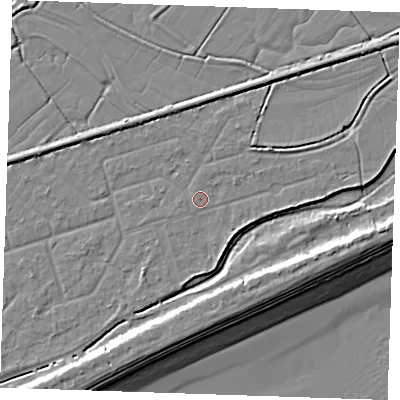 Shaded relief map of the ground around BN246SN, computed from Environment Agency LiDAR. The ground here sits at about 3 m above sea level and falls 10 m across the surrounding 800 m. Surface water reaching this point runs off ground lying to the south-south-east, 0.6 m higher.