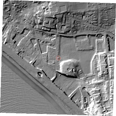 Shaded relief map of the ground around BN251BU, computed from Environment Agency LiDAR. The ground here sits at about 4 m above sea level and falls 31 m across the surrounding 800 m. Surface water reaching this point runs off ground lying to the south-east, 25.9 m higher.