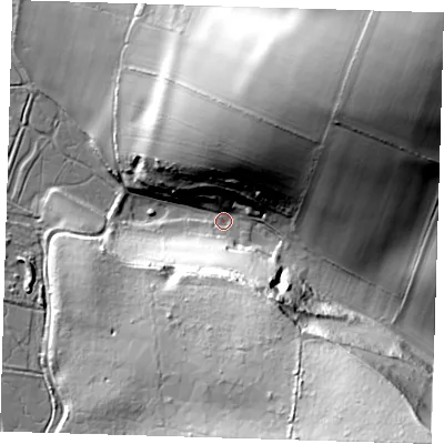 Shaded relief map of the ground around BN254AJ, computed from Environment Agency LiDAR. The ground here sits at about 4 m above sea level and falls 58 m across the surrounding 800 m. Surface water reaching this point runs off ground lying to the south-east, 56.2 m higher.