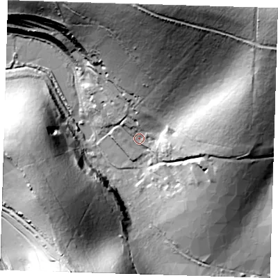 Shaded relief map of the ground around BN254AL, computed from Environment Agency LiDAR. The ground here sits at about 10 m above sea level and falls 72 m across the surrounding 800 m. Surface water reaching this point runs off ground lying to the north-east, 66.4 m higher.