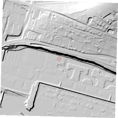 Shaded relief map of the ground around BN25UX, computed from Environment Agency LiDAR. The ground here sits at about 3 m above sea level and falls 81 m across the surrounding 800 m. Surface water reaching this point runs off ground lying to the north-east, 31.7 m higher.