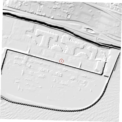 Shaded relief map of the ground around BN25WJ, computed from Environment Agency LiDAR. The ground here sits at about 2 m above sea level and falls 63 m across the surrounding 800 m. Surface water reaching this point runs off ground lying to the north-east, 32.6 m higher.