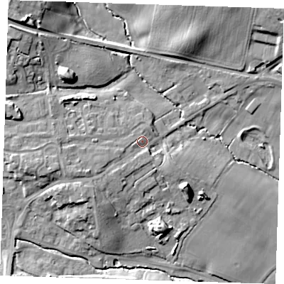 Shaded relief map of the ground around BN271PG, computed from Environment Agency LiDAR. The ground here sits at about 11 m above sea level and falls 19 m across the surrounding 800 m. Surface water reaching this point runs off ground lying to the west-south-west, 5.5 m higher.