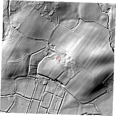 Shaded relief map of the ground around BN271QB, computed from Environment Agency LiDAR. The ground here sits at about 11 m above sea level and falls 18 m across the surrounding 800 m. Surface water reaching this point runs off ground lying to the east-south-east, 5.6 m higher.