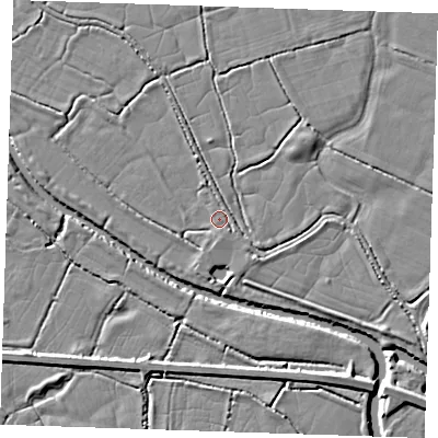 Shaded relief map of the ground around BN271SD, computed from Environment Agency LiDAR. The ground here sits at about 3 m above sea level and falls 5 m across the surrounding 800 m. Surface water reaching this point runs off ground lying to the south, 1.0 m higher.