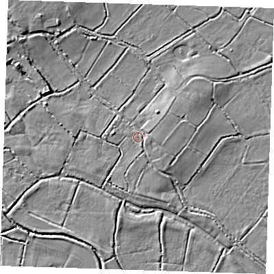 Shaded relief map of the ground around BN272RS, computed from Environment Agency LiDAR. The ground here sits at about 3 m above sea level and falls 5 m across the surrounding 800 m. Surface water reaching this point runs off ground lying to the east-south-east, 1.5 m higher.