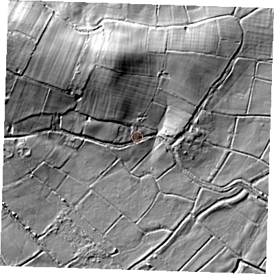 Shaded relief map of the ground around BN272SD, computed from Environment Agency LiDAR. The ground here sits at about 3 m above sea level and falls 12 m across the surrounding 800 m. Surface water reaching this point runs off ground lying to the north-north-west, 6.7 m higher.