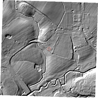 Shaded relief map of the ground around BN274EQ, computed from Environment Agency LiDAR. The ground here sits at about 17 m above sea level and falls 11 m across the surrounding 800 m. Surface water reaching this point runs off ground lying to the north, 7.9 m higher.