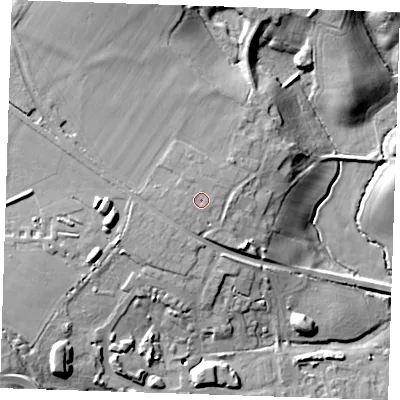 Shaded relief map of the ground around BN274EW, computed from Environment Agency LiDAR. The ground here sits at about 22 m above sea level and falls 20 m across the surrounding 800 m. Surface water reaching this point runs off ground lying to the north-north-east, 0.8 m higher.