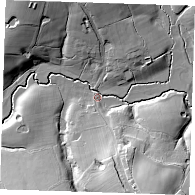 Shaded relief map of the ground around BN274HH, computed from Environment Agency LiDAR. The ground here sits at about 27 m above sea level and falls 33 m across the surrounding 800 m. Surface water reaching this point runs off ground lying to the south-south-east, 31.6 m higher.