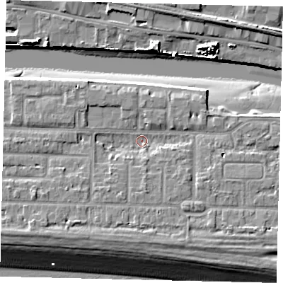 Shaded relief map of the ground around BN435HH, computed from Environment Agency LiDAR. The ground here sits at about 3 m above sea level and falls 13 m across the surrounding 800 m. Surface water reaching this point runs off ground lying to the south-west, 2.8 m higher.