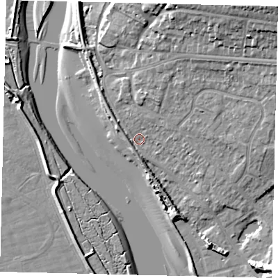 Shaded relief map of the ground around BN435TE, computed from Environment Agency LiDAR. The ground here sits at about 3 m above sea level and falls 19 m across the surrounding 800 m. Surface water reaching this point runs off ground lying to the west-north-west, 2.0 m higher.