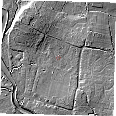 Shaded relief map of the ground around BN443HY, computed from Environment Agency LiDAR. The ground here sits at about 4 m above sea level and falls 11 m across the surrounding 800 m. Surface water reaching this point runs off ground lying to the north-north-west, 4.0 m higher.