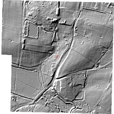 Shaded relief map of the ground around BN59SD, computed from Environment Agency LiDAR. The ground here sits at about 11 m above sea level and falls 21 m across the surrounding 800 m. Surface water reaching this point runs off ground lying to the east-south-east, 3.2 m higher.