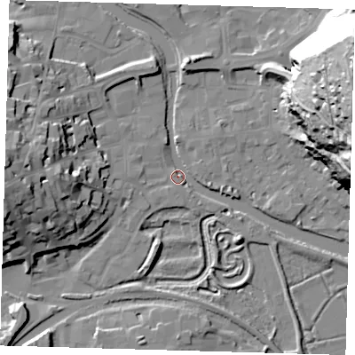 Shaded relief map of the ground around BN72AQ, computed from Environment Agency LiDAR. The ground here sits at about 4 m above sea level and falls 63 m across the surrounding 800 m. Surface water reaching this point runs off ground lying to the north-east, 62.6 m higher.