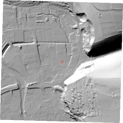 Shaded relief map of the ground around BN72BQ, computed from Environment Agency LiDAR. The ground here sits at about 3 m above sea level and falls 105 m across the surrounding 800 m. Surface water reaching this point runs off ground lying to the north-east, 92.3 m higher.