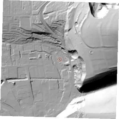 Shaded relief map of the ground around BN72HB, computed from Environment Agency LiDAR. The ground here sits at about 3 m above sea level and falls 119 m across the surrounding 800 m. Surface water reaching this point runs off ground lying to the east-north-east, 118.8 m higher.