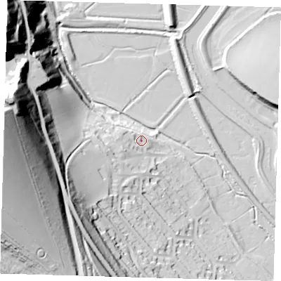 Shaded relief map of the ground around BN72UE, computed from Environment Agency LiDAR. The ground here sits at about 10 m above sea level and falls 92 m across the surrounding 800 m. Surface water reaching this point runs off ground lying to the west-south-west, 7.1 m higher.