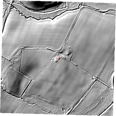 Shaded relief map of the ground around BN85TE, computed from Environment Agency LiDAR. The ground here sits at about 10 m above sea level and falls 14 m across the surrounding 800 m. Surface water reaching this point runs off ground lying to the south-west, 1.6 m higher.