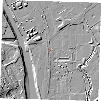 Shaded relief map of the ground around BN90AP, computed from Environment Agency LiDAR. The ground here sits at about 3 m above sea level and falls 22 m across the surrounding 800 m. Surface water reaching this point runs off ground lying to the south-south-west, 0.7 m higher.