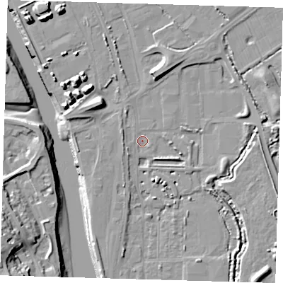 Shaded relief map of the ground around BN90AS, computed from Environment Agency LiDAR. The ground here sits at about 2 m above sea level and falls 19 m across the surrounding 800 m. Surface water reaching this point runs off ground lying to the south-east, 0.8 m higher.