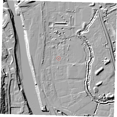 Shaded relief map of the ground around BN90BT, computed from Environment Agency LiDAR. The ground here sits at about 3 m above sea level and falls 22 m across the surrounding 800 m. Surface water reaching this point runs off ground lying to the west-south-west, 3.9 m higher.