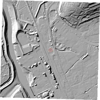 Shaded relief map of the ground around BN90DR, computed from Environment Agency LiDAR. The ground here sits at about 3 m above sea level and falls 31 m across the surrounding 800 m. Surface water reaching this point runs off ground lying to the north-north-east, 2.8 m higher.