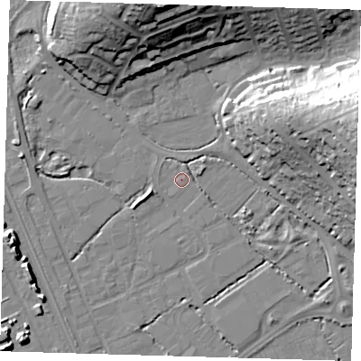 Shaded relief map of the ground around BN90DT, computed from Environment Agency LiDAR. The ground here sits at about 3 m above sea level and falls 28 m across the surrounding 800 m. Surface water reaching this point runs off ground lying to the north-east, 0.7 m higher.