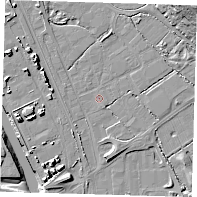 Shaded relief map of the ground around BN90EH, computed from Environment Agency LiDAR. The ground here sits at about 2 m above sea level and falls 21 m across the surrounding 800 m. Surface water reaching this point runs off ground lying to the south-south-east, 0.6 m higher.
