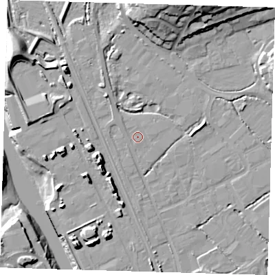 Shaded relief map of the ground around BN90EX, computed from Environment Agency LiDAR. The ground here sits at about 3 m above sea level and falls 20 m across the surrounding 800 m. Surface water reaching this point runs off ground lying to the north-west, 0.9 m higher.