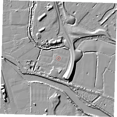 Shaded relief map of the ground around BN90FB, computed from Environment Agency LiDAR. The ground here sits at about 3 m above sea level and falls 19 m across the surrounding 800 m. Surface water reaching this point runs off ground lying to the south-east, 0.6 m higher.