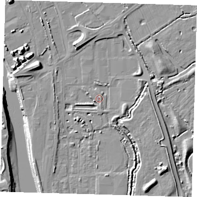 Shaded relief map of the ground around BN90FE, computed from Environment Agency LiDAR. The ground here sits at about 3 m above sea level and falls 14 m across the surrounding 800 m. Surface water reaching this point runs off ground lying to the east-south-east, 3.0 m higher.