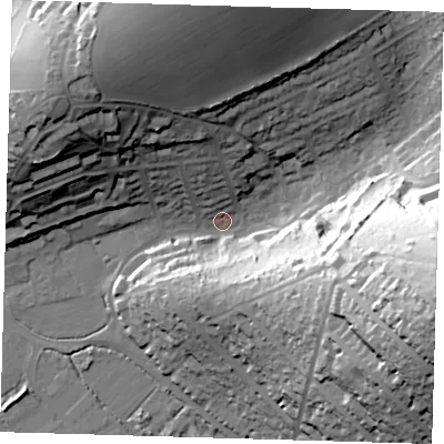 Shaded relief map of the ground around BN90QA, computed from Environment Agency LiDAR. The ground here sits at about 3 m above sea level and falls 62 m across the surrounding 800 m. Surface water reaching this point runs off ground lying to the east-south-east, 60.4 m higher.