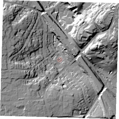 Shaded relief map of the ground around BR12AN, computed from Environment Agency LiDAR. The ground here sits at about 56 m above sea level and falls 46 m across the surrounding 800 m. Surface water reaching this point runs off ground lying to the north-east, 43.3 m higher.