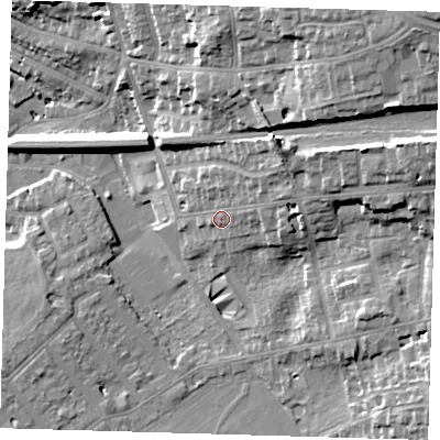 Shaded relief map of the ground around BR12BS, computed from Environment Agency LiDAR. The ground here sits at about 59 m above sea level and falls 26 m across the surrounding 800 m. Surface water reaching this point runs off ground lying to the east-north-east, 11.1 m higher.