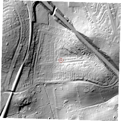 Shaded relief map of the ground around BR15BJ, computed from Environment Agency LiDAR. The ground here sits at about 44 m above sea level and falls 34 m across the surrounding 800 m. Surface water reaching this point runs off ground lying to the east-south-east, 23.1 m higher.