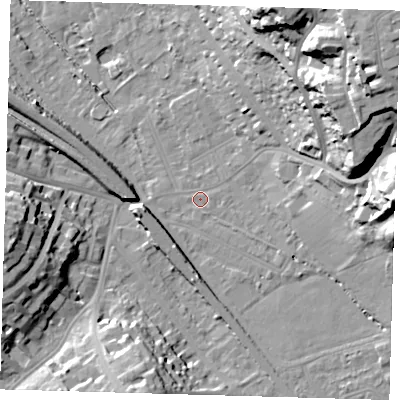 Shaded relief map of the ground around BR20DN, computed from Environment Agency LiDAR. The ground here sits at about 37 m above sea level and falls 38 m across the surrounding 800 m. Surface water reaching this point runs off ground lying to the east-north-east, 32.8 m higher.