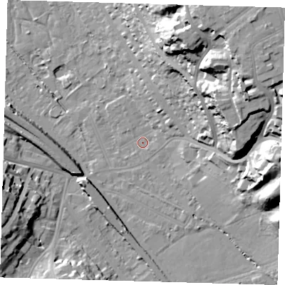 Shaded relief map of the ground around BR20EA, computed from Environment Agency LiDAR. The ground here sits at about 37 m above sea level and falls 39 m across the surrounding 800 m. Surface water reaching this point runs off ground lying to the north-east, 35.4 m higher.