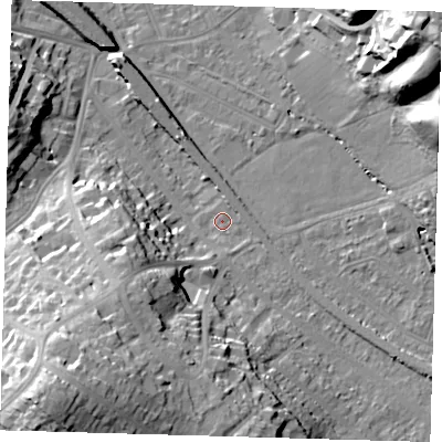 Shaded relief map of the ground around BR20LA, computed from Environment Agency LiDAR. The ground here sits at about 39 m above sea level and falls 34 m across the surrounding 800 m. Surface water reaching this point runs off ground lying to the south-west, 29.3 m higher.
