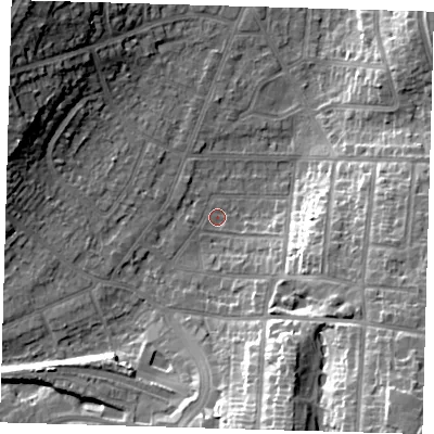 Shaded relief map of the ground around BR27JT, computed from Environment Agency LiDAR. The ground here sits at about 55 m above sea level and falls 24 m across the surrounding 800 m. Surface water reaching this point runs off ground lying to the south-east, 20.0 m higher.