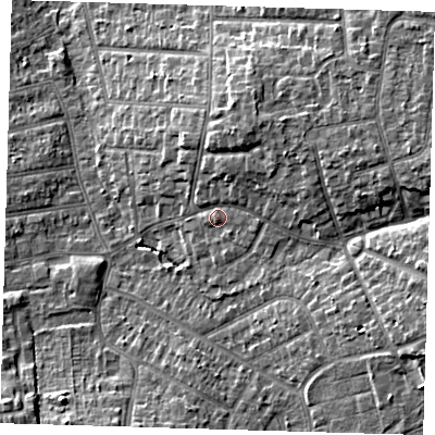 Shaded relief map of the ground around BR28AL, computed from Environment Agency LiDAR. The ground here sits at about 62 m above sea level and falls 12 m across the surrounding 800 m. Surface water reaching this point runs off ground lying to the north-east, 4.5 m higher.