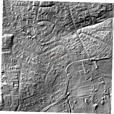 Shaded relief map of the ground around BR28EP, computed from Environment Agency LiDAR. The ground here sits at about 62 m above sea level and falls 12 m across the surrounding 800 m. Surface water reaching this point runs off ground lying to the east, 3.8 m higher.