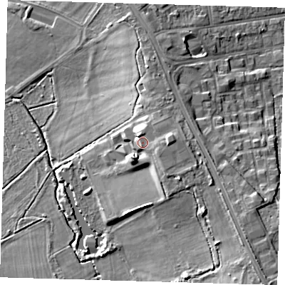 Shaded relief map of the ground around BR28HE, computed from Environment Agency LiDAR. The ground here sits at about 67 m above sea level and falls 19 m across the surrounding 800 m. Surface water reaching this point runs off ground lying to the east-south-east, 4.7 m higher.