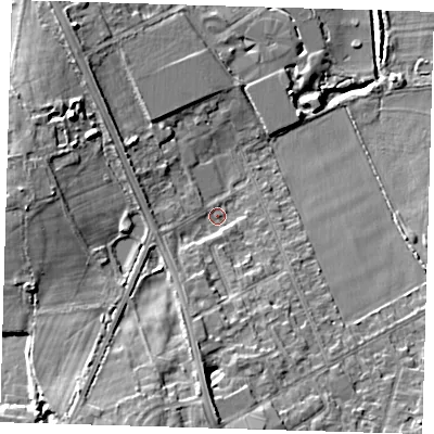 Shaded relief map of the ground around BR28LB, computed from Environment Agency LiDAR. The ground here sits at about 68 m above sea level and falls 12 m across the surrounding 800 m. Surface water reaching this point runs off ground lying to the south-south-west, 7.9 m higher.
