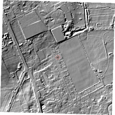 Shaded relief map of the ground around BR28LZ, computed from Environment Agency LiDAR. The ground here sits at about 67 m above sea level and falls 12 m across the surrounding 800 m. Surface water reaching this point runs off ground lying to the south-south-west, 8.0 m higher.