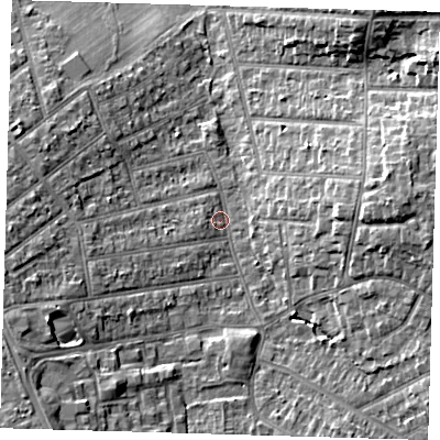 Shaded relief map of the ground around BR29PN, computed from Environment Agency LiDAR. The ground here sits at about 58 m above sea level and falls 12 m across the surrounding 800 m. Surface water reaching this point runs off ground lying to the east, 8.3 m higher.